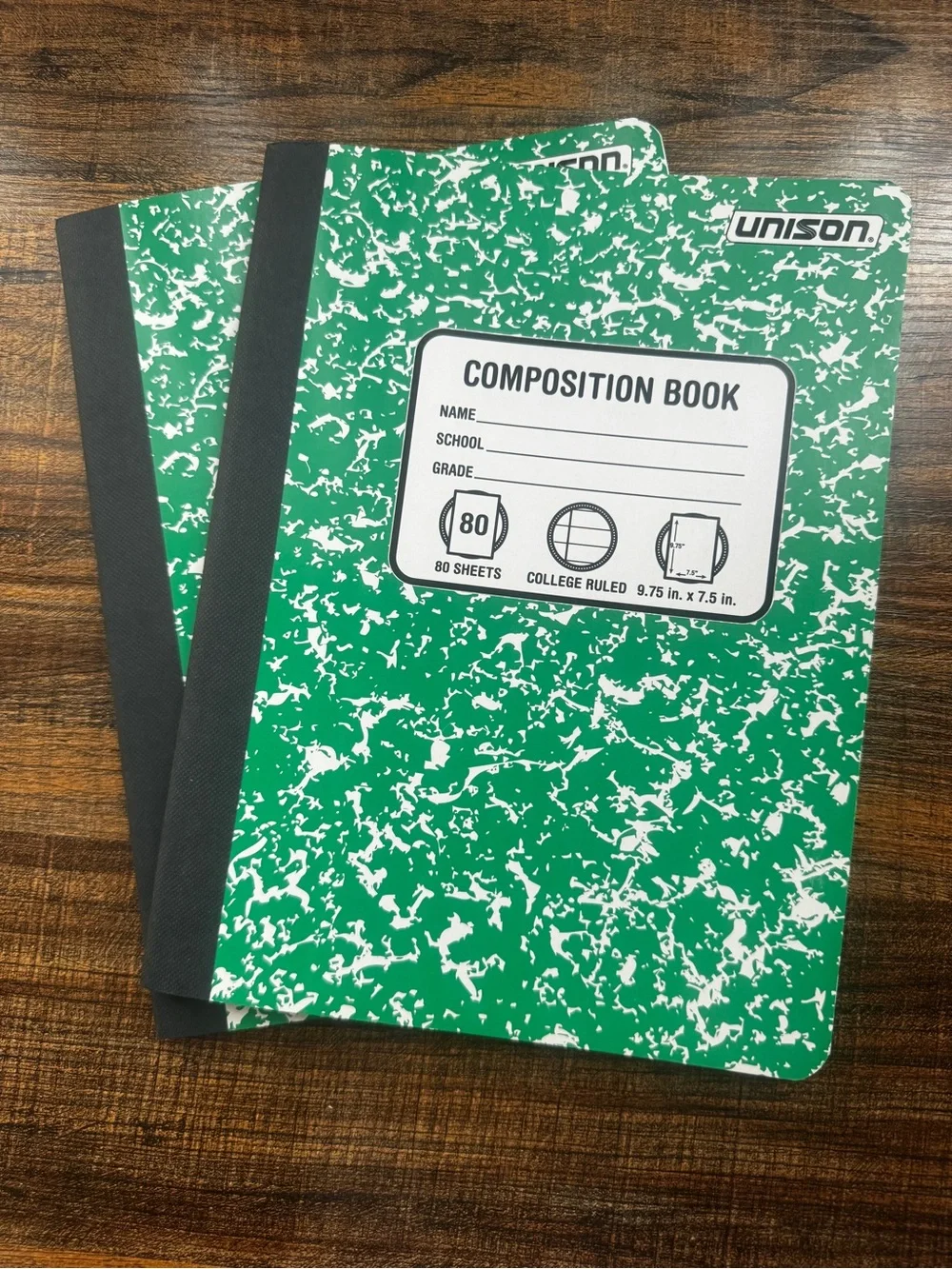 Unison Composition Book Lot of 2 Green Marble College Ruled 80 Sheets New